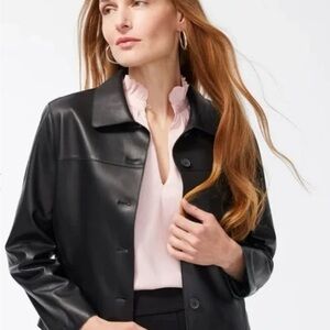 Chico's Black Label Genuine Leather Cropped Button Down Jacket